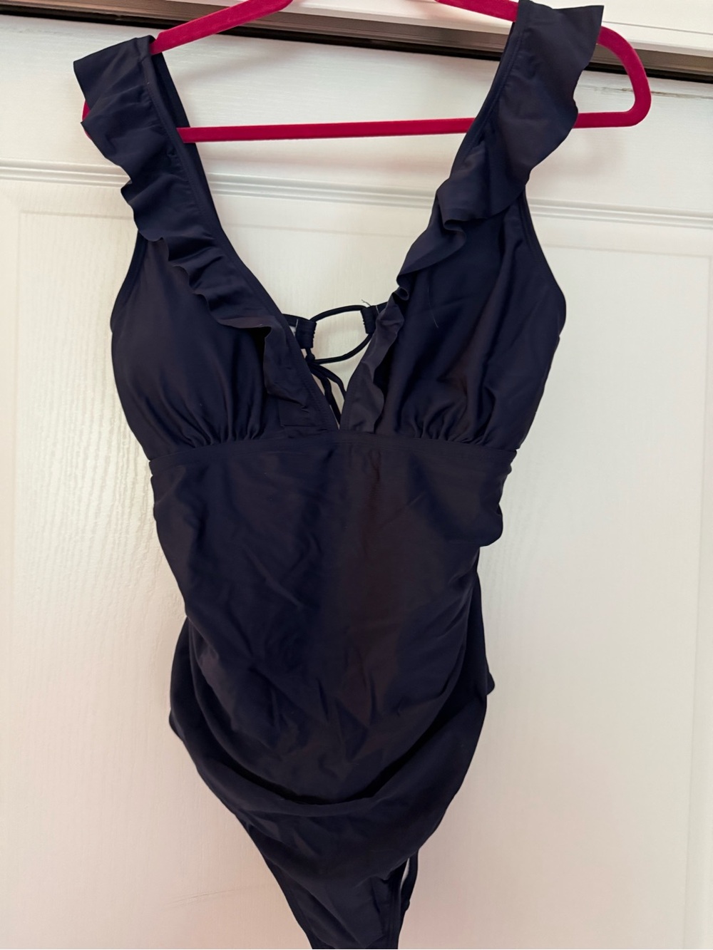 Ruffled Deep V One-Piece Swimsuit in Navy